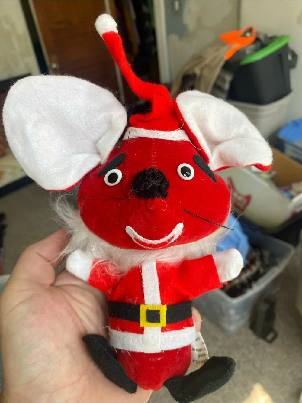 Vintage Santa Mouse 8” Posable Big Ears Mouse Felt And Fur MCM Japan